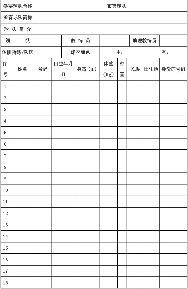 篮球比赛报名表样式图片